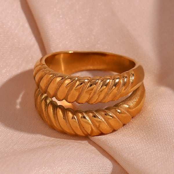 Women Fashion Circle Geometric Stainless Steel 18K Gold Plated Rings