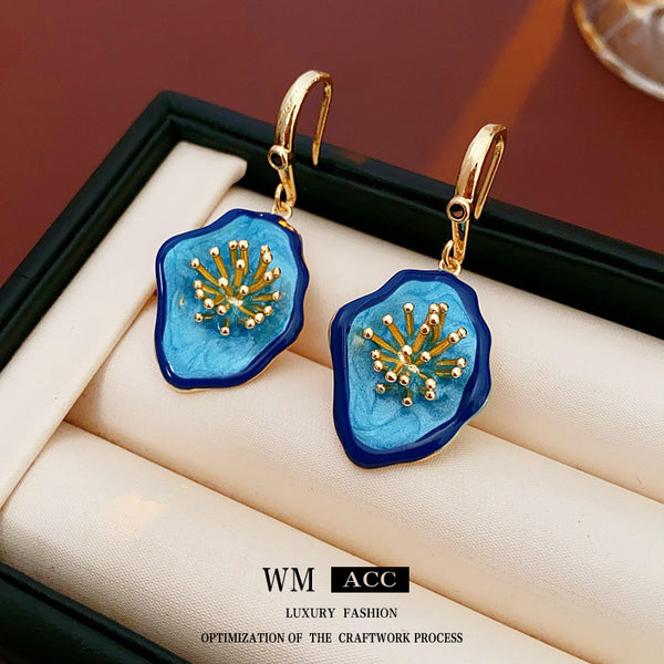 Luxurious Flower Geometric Flower Copper Zircon Inlay Earrings