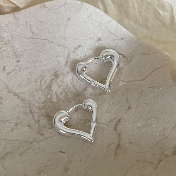 925 Sterling Silver Korean Heart Text Letter Number Silver Electroplating Stud Earrings