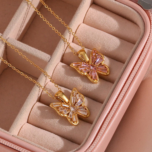 Fashion Butterfly Geometric Stainless Steel 18K Gold Plated Necklaces