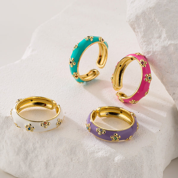 Women Irregular Geometric Copper Inlay Rings