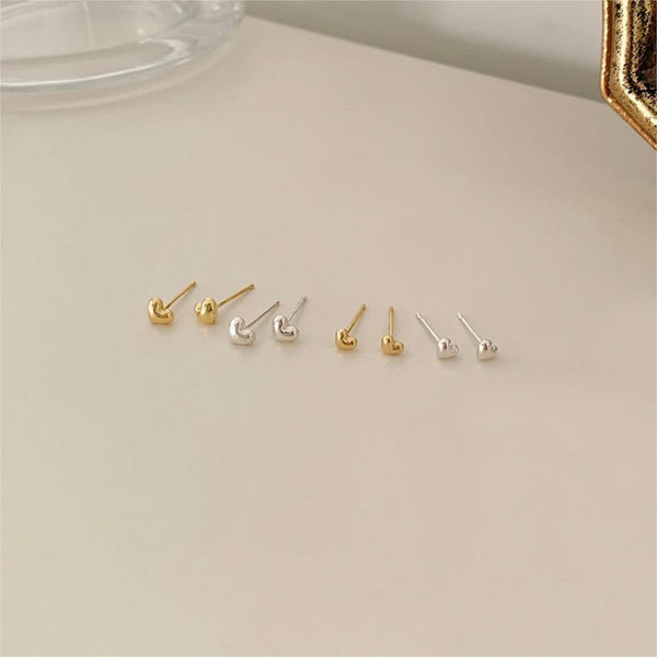 925 Sterling Silver Korean Heart Text Letter Number Silver Electroplating Stud Earrings