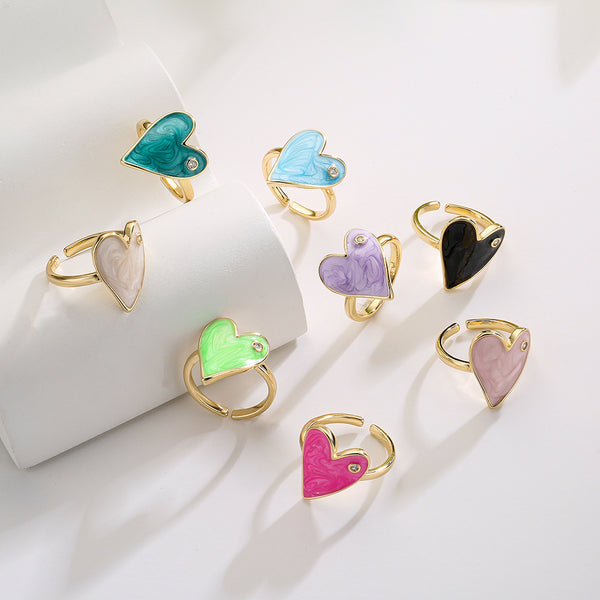 Cute Women Heart Geometric Copper Inlay Rings