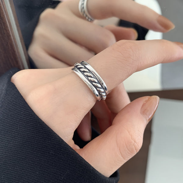 925 Sterling Silver Women Korean Chamfered Cube Heart Silver Silver Plating Rings