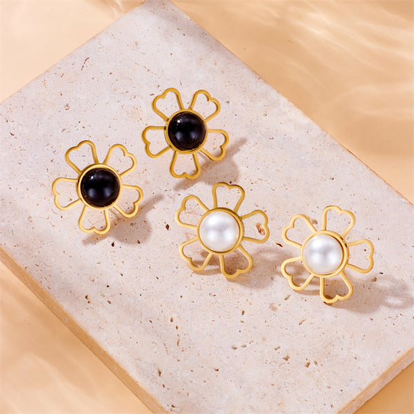 Fashion Flower Flower Stainless Steel Electroplating Stud Earrings