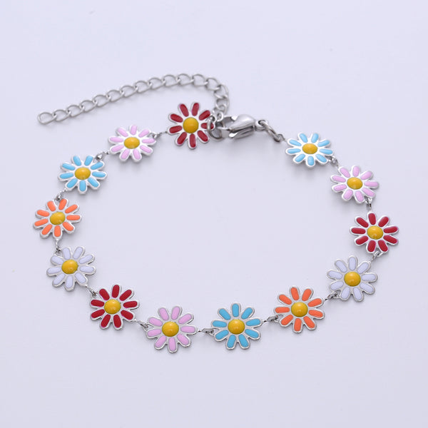 Women Little Daisy Flower Flower Titanium Steel Resin Bracelets