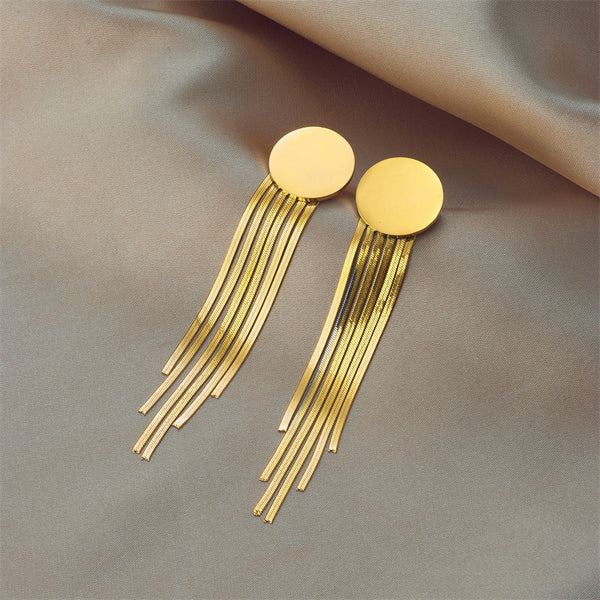 Circle Tassel Geometric Titanium Steel Electroplating Stud Earrings