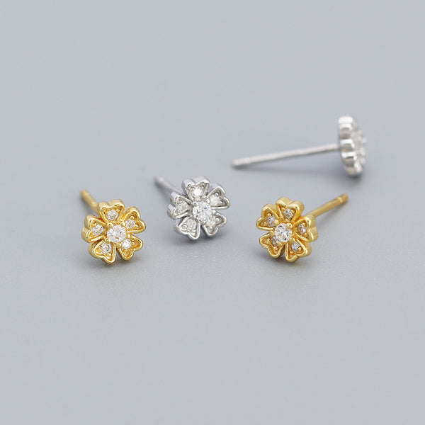 925 Sterling Silver Japanese / Korean Flower Flower Silver Stud Earrings