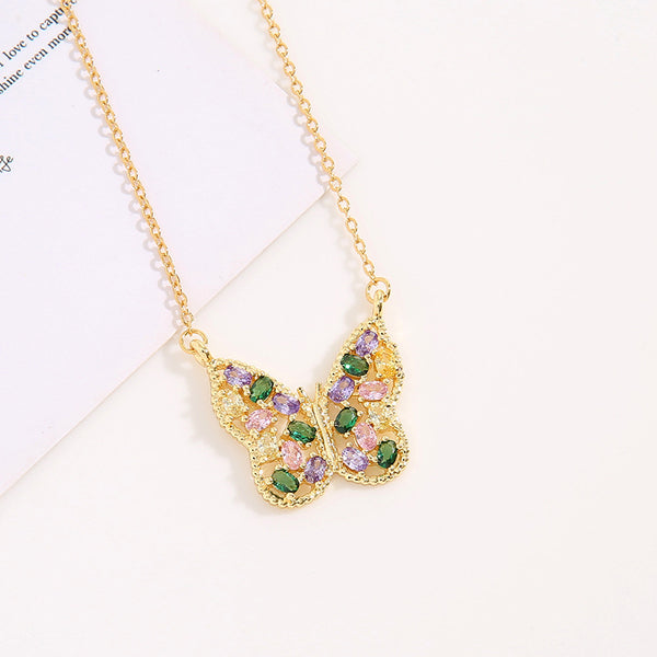 Artsy Women Butterfly Butterfly Zircon Diamond Inlay Necklaces