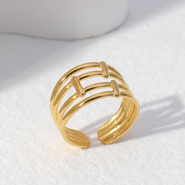 Women Fashion Stripe Geometric Stainless Steel Electroplating Rings