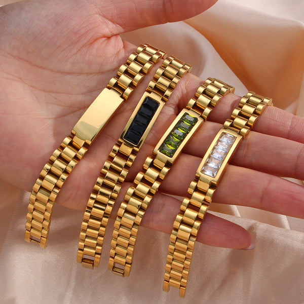 Women Fashion Chain Geometric Stainless Steel 18K Gold Plated Bracelets