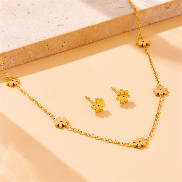 Women Fashion Plant Little Daisy Stainless Steel Electroplating Jewelry Sets