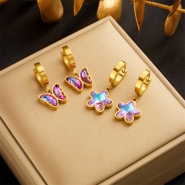 Fashion Butterfly Insect Titanium Steel Electroplating Earrings