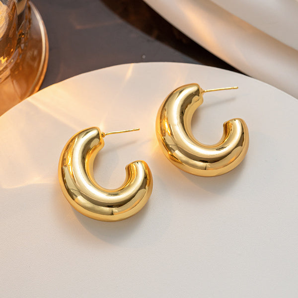 Korean Round Geometric Titanium Steel 18K Gold Plated Earrings