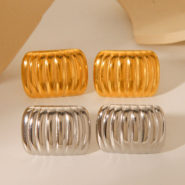 IG Style Textured Geometric Wave Stainless Steel Electroplating Earrings