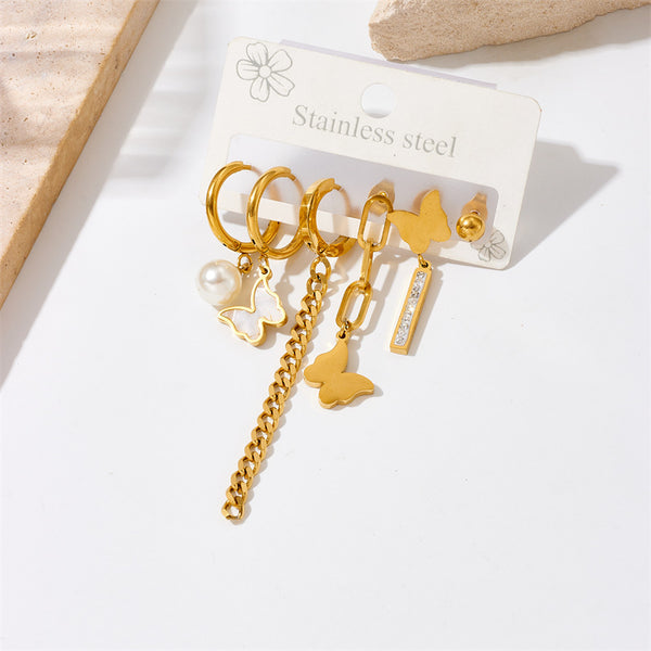 Korean Asymmetrical Tassel Titanium Steel Electroplating Earrings