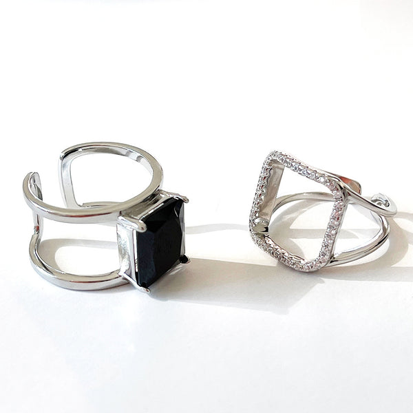 925 Sterling Silver Gothic Quadrilateral Silver Pearl Inlay Rings