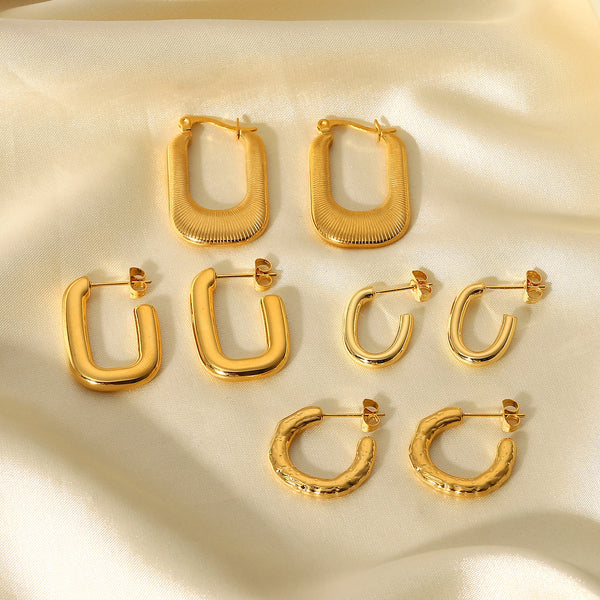 IG Style Circle Geometric Stainless Steel 18K Gold Plated Earrings