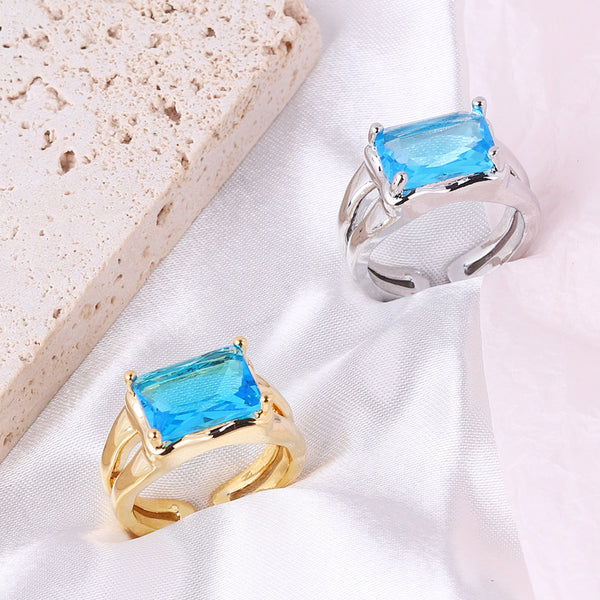 Expressive Women Quadrilateral Geometric Zircon Inlay Diamond Inlay Rings