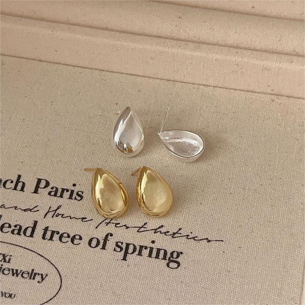 925 Sterling Silver Korean Droplet Heart Silver Handmade Stud Earrings