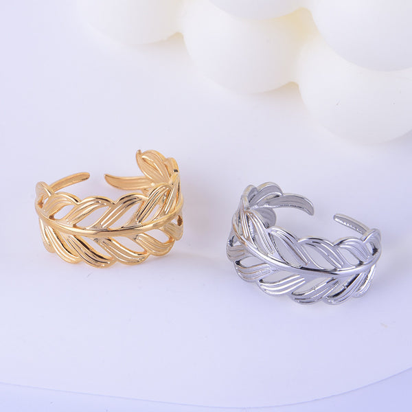 Natural Women Leaf Stainless Steel Electroplating Rings