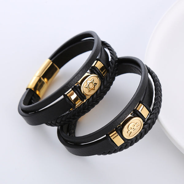 Natural Men Leather Electroplating String Bracelets