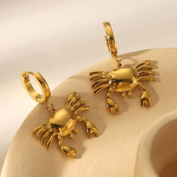 IG Style Crab Chinese Zodiac Animal Geometric Stainless Steel Electroplating Earrings