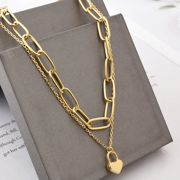 Heart Chain Geometric Titanium Steel Electroplating Necklaces