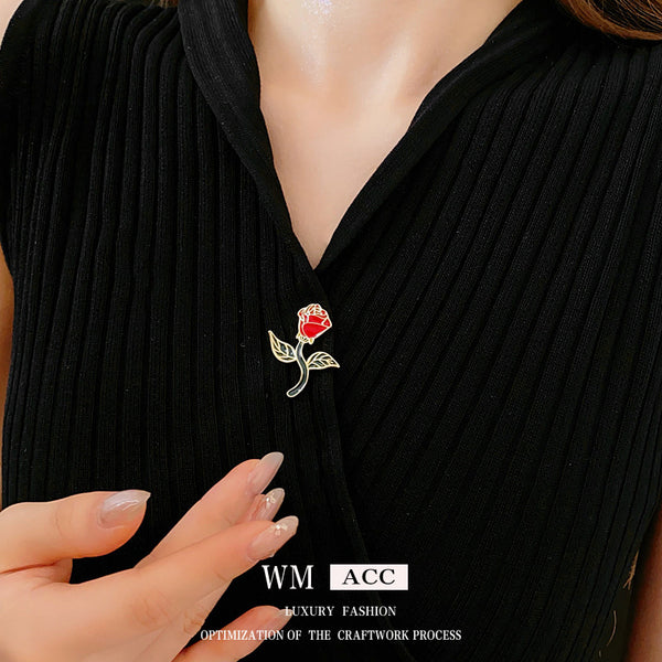 Women Luxurious Rose Flower Alloy Oil Dripping Brooches