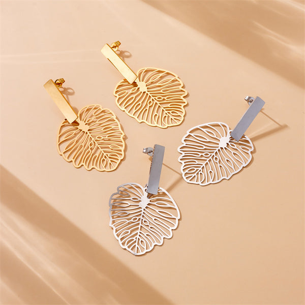 Fashion Leaf Stainless Steel Electroplating Earrings