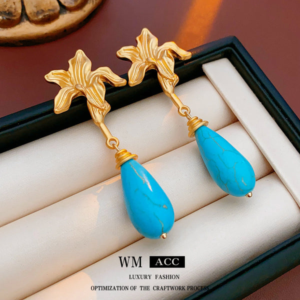 Medieval Flower Droplet Flower Alloy Electroplating Earrings