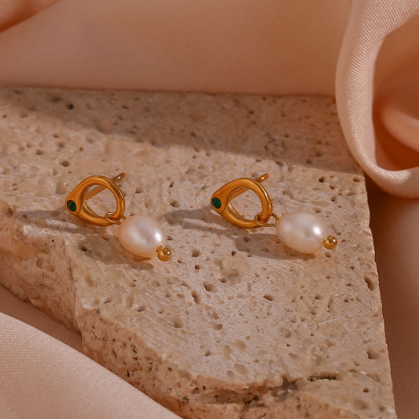 Minimalist Fashion Pearl Geometric Stainless Steel 18K Gold Plated Earrings