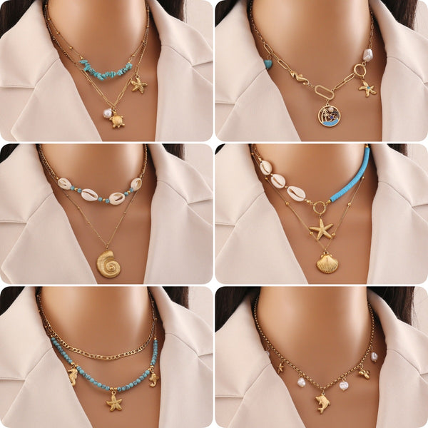 Fashion Shell Wave Stainless Steel Electroplating Necklaces