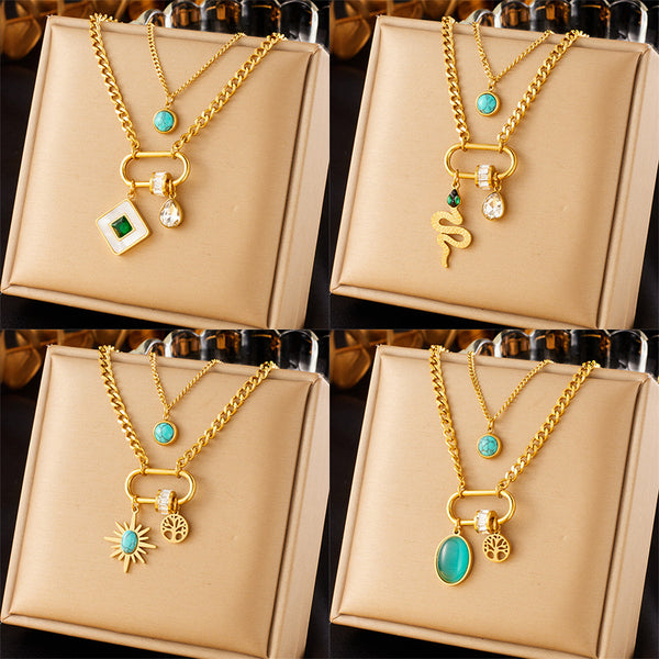 Fashion Square Octagram Chain Stainless Steel Electroplating Necklaces