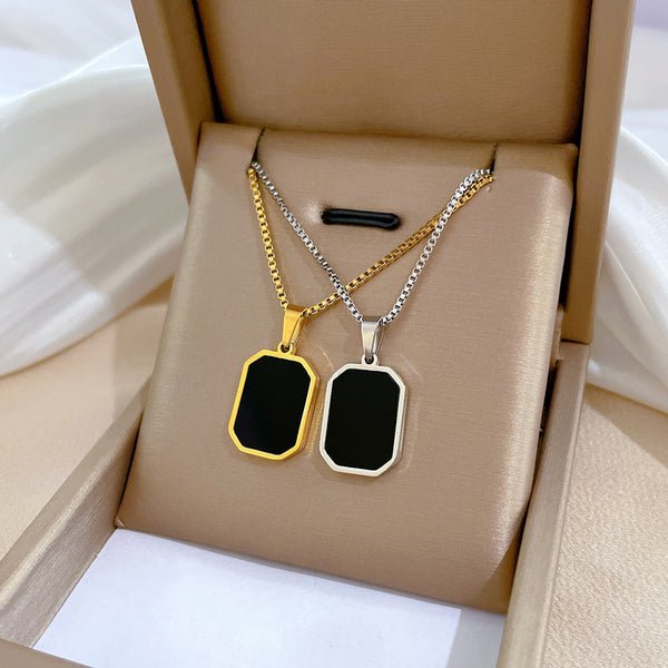 Women Fashion Chamfered Cube Geometric Titanium Steel Electroplating Necklaces