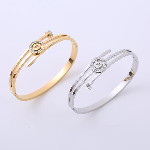 Moderate Luxury Circle Stainless Steel Diamond Inlay Bangles