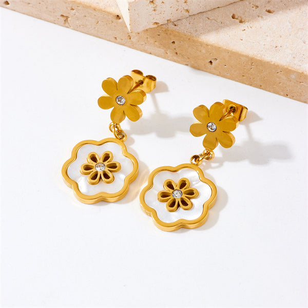 Fashion Flower Titanium Steel Electroplating Earrings