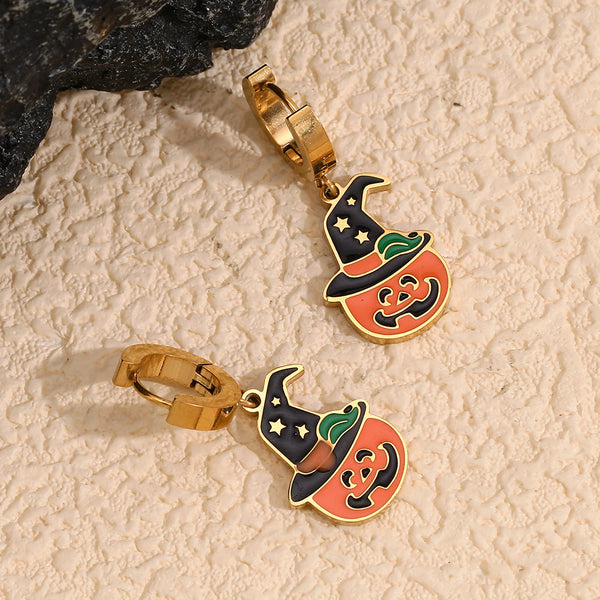 Fashion Pumpkin Skull Cartoon Stainless Steel Electroplating Earrings