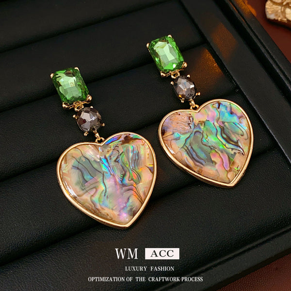 Medieval Heart Geometric Heart Acrylic Diamond Inlay Earrings