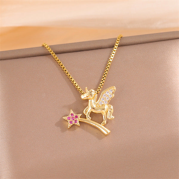 Natural Unicorn Stainless Steel Electroplating Necklaces