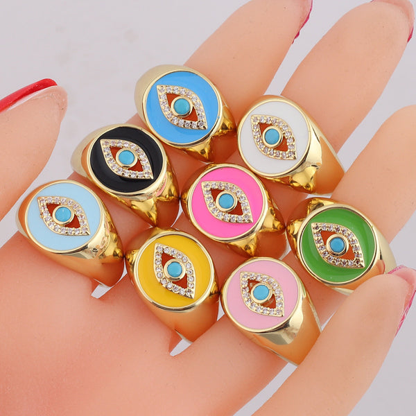 IG Style Women Diamond Metal Candy Eye Oil Dripping Rings