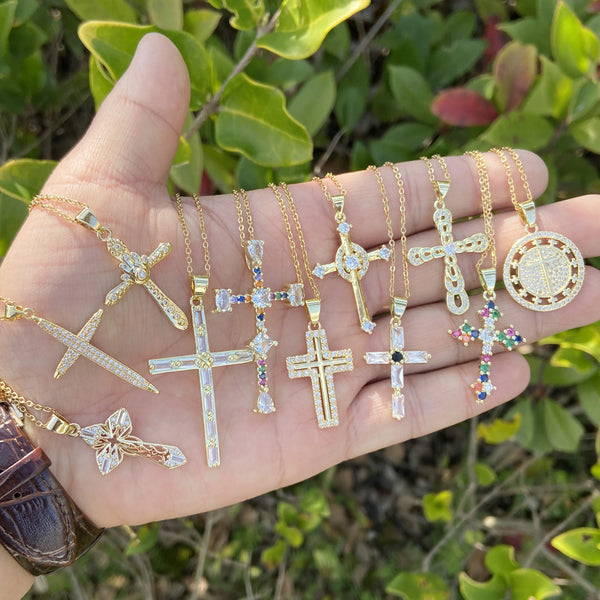 Expressive Cross Copper Zircon Inlay Pendants