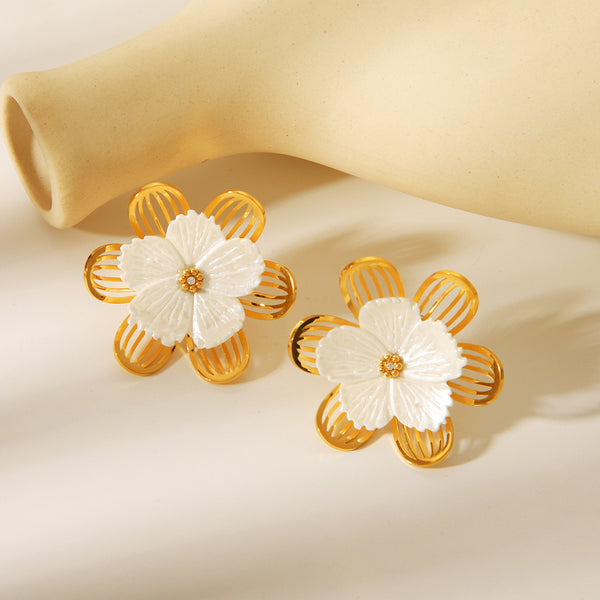 IG Style Flower Geometric Stainless Steel Electroplating Earrings