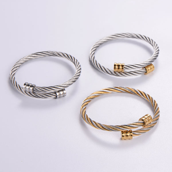 Retro Vintage Stripe Circle Round Stainless Steel Electroplating Bangles