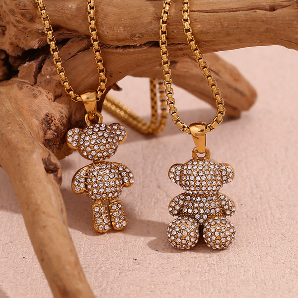 Fashion Bear Chinese Zodiac Animal Stainless Steel 18K Gold Plated Necklaces