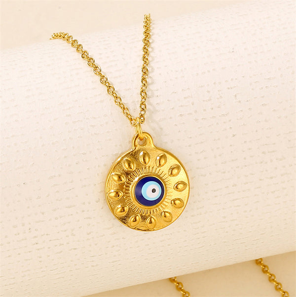 Eye Geometric Titanium Steel Oil Dripping Necklaces