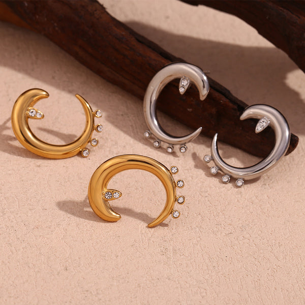 Fashion Moon Geometric Stainless Steel 18K Gold Plated Stud Earrings