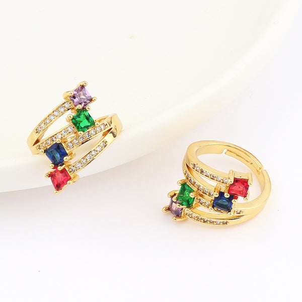 IG Style Women Diamond Metal Rainbow Palm Copper Rings