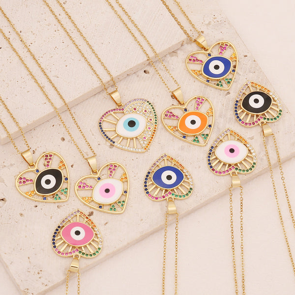 Women Eye Heart Copper Zircon Inlay Pendants