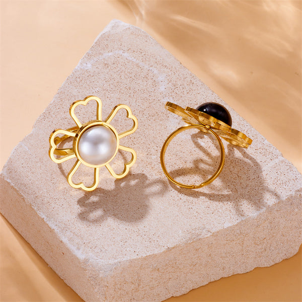 Women Fashion Flower Flower Stainless Steel Electroplating Rings